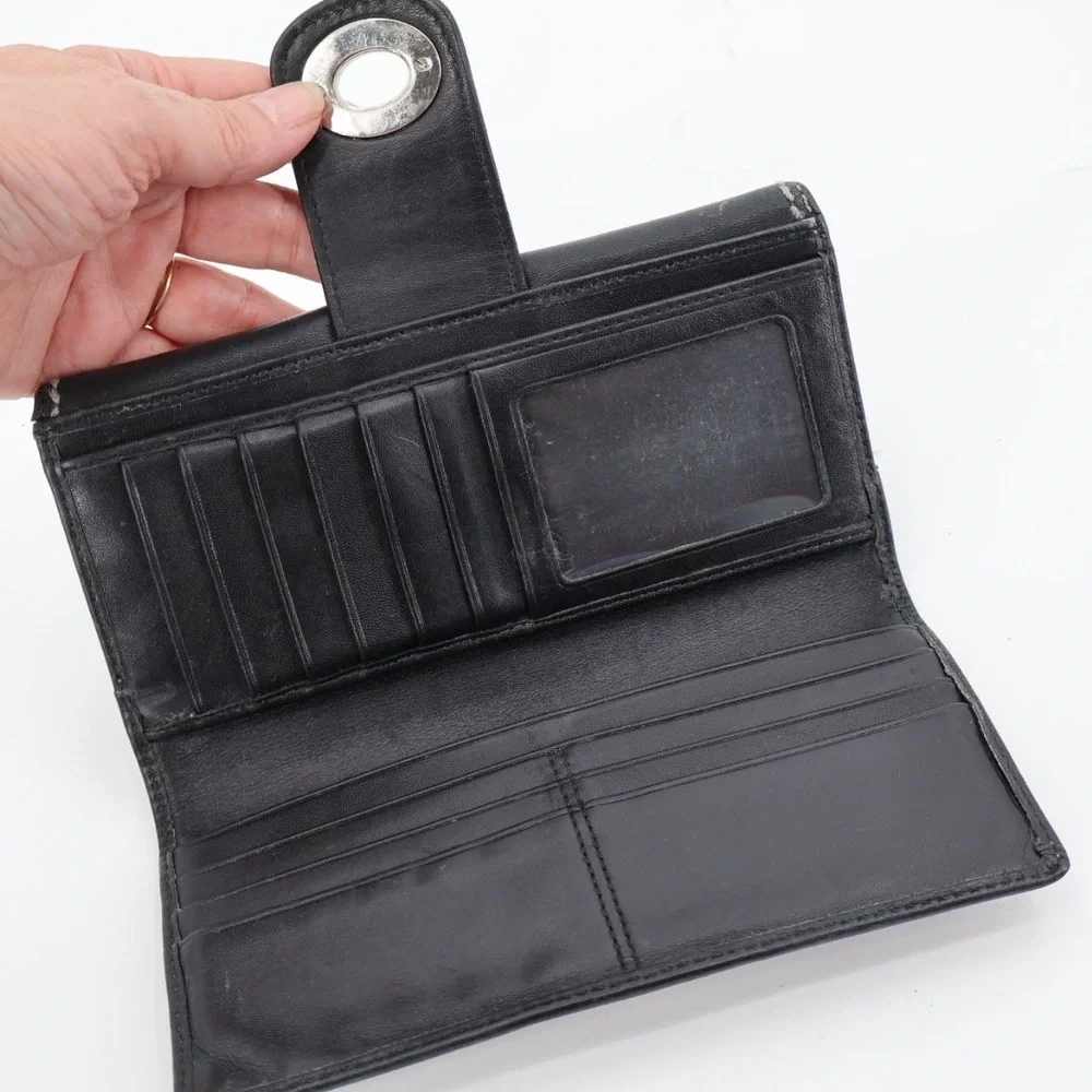 Legacy Coach Turnlock Wallet Black Topstitching ID‎ Card Slots Outer Pockets